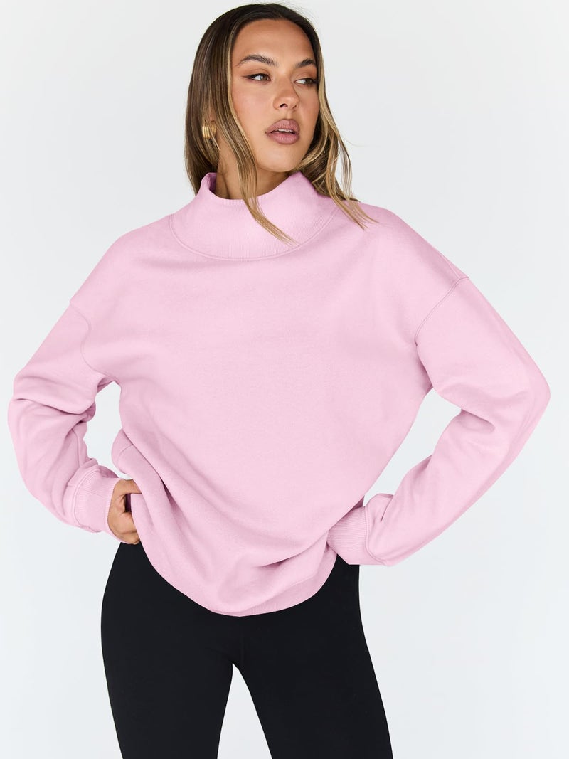 Trendy Queen Womens Oversized Sweatshirts Turtleneck Pullover Long Sleeve Hoodies Tops Fall Fashion Outfits 2026 Clothes LightPink XS - Image 2