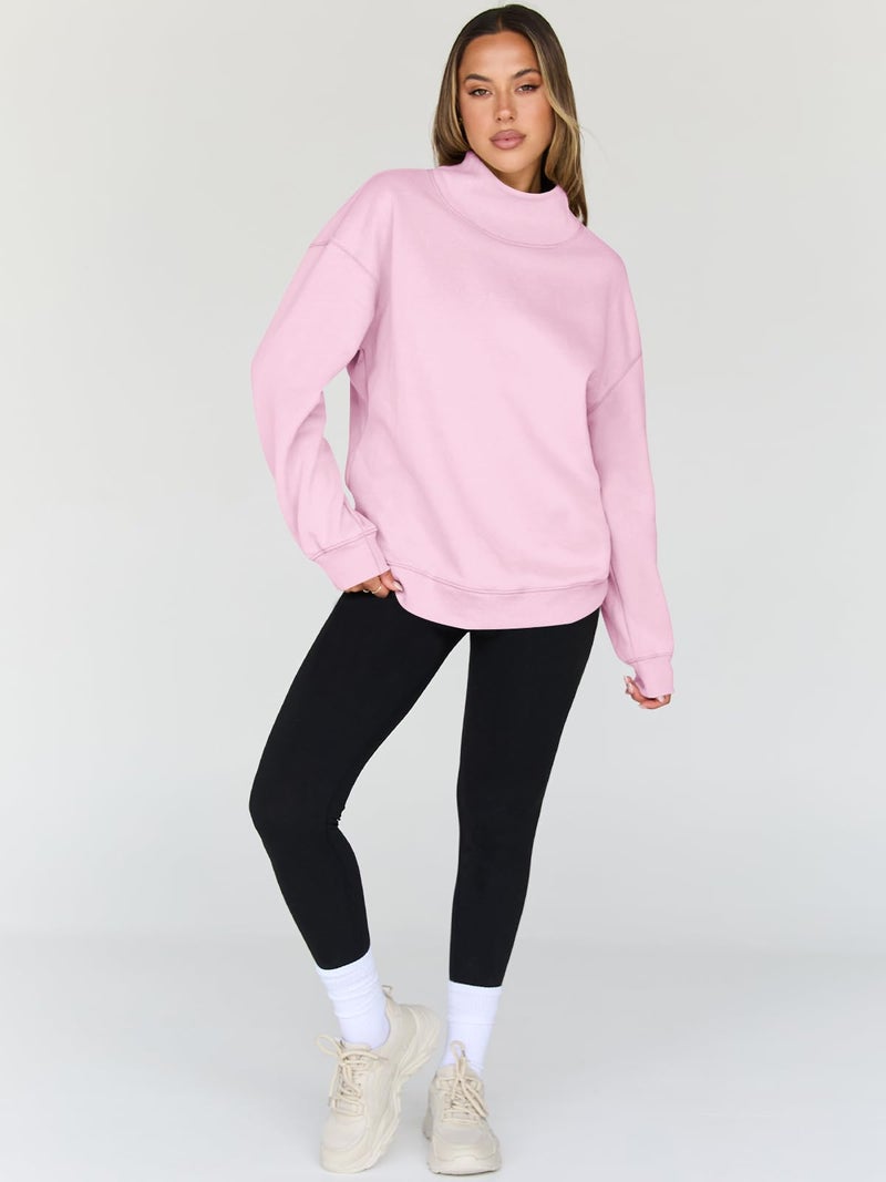 Trendy Queen Womens Oversized Sweatshirts Turtleneck Pullover Long Sleeve Hoodies Tops Fall Fashion Outfits 2026 Clothes LightPink XS - Image 5
