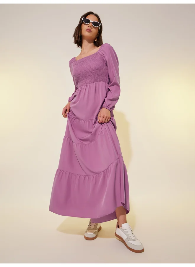 تايك تو Take Two Smocked Square Neck Tiered Maxi Dress