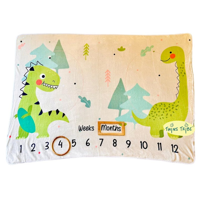 TwinsTribe Milestone Blankets for Twins: The Jurassic World | Gift Idea for Newborn Twins | Attractive Gift Box | Perfect for Capturing Memories - Image 1