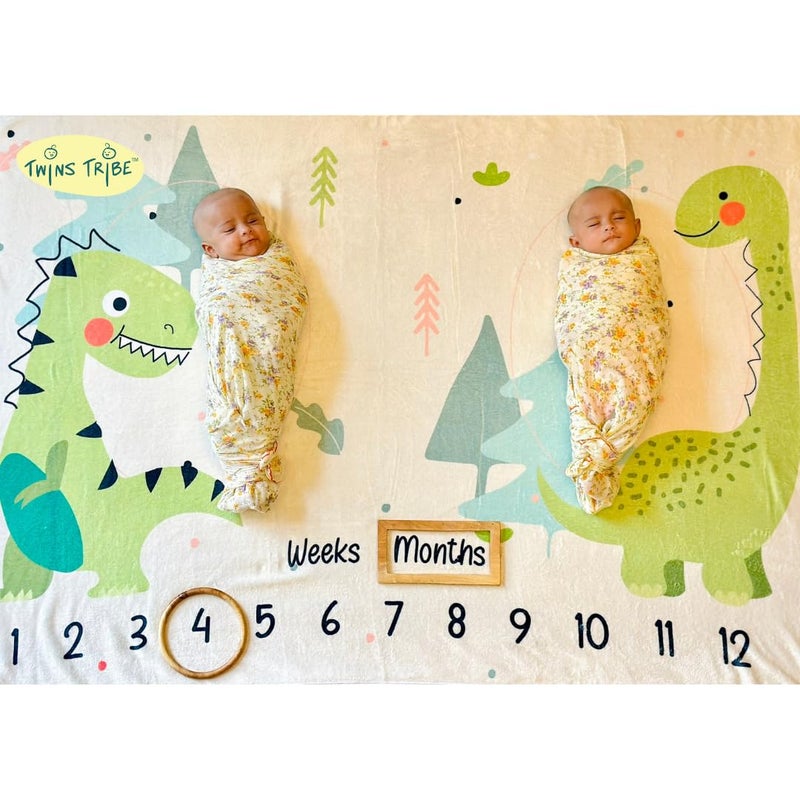 TwinsTribe Milestone Blankets for Twins: The Jurassic World | Gift Idea for Newborn Twins | Attractive Gift Box | Perfect for Capturing Memories - Image 2