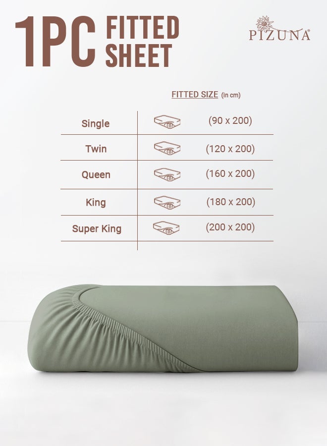 Pizuna Pure Combed Cotton Fitted Bedsheet Single 90x200 cm, Sea Foam, 400 Thread Count Cool Luxury Soft 100% Long Staple Cotton Sateen Weave, 40cm Deep Pocket Sheet (Fitted Sheet -1PC) - Image 3