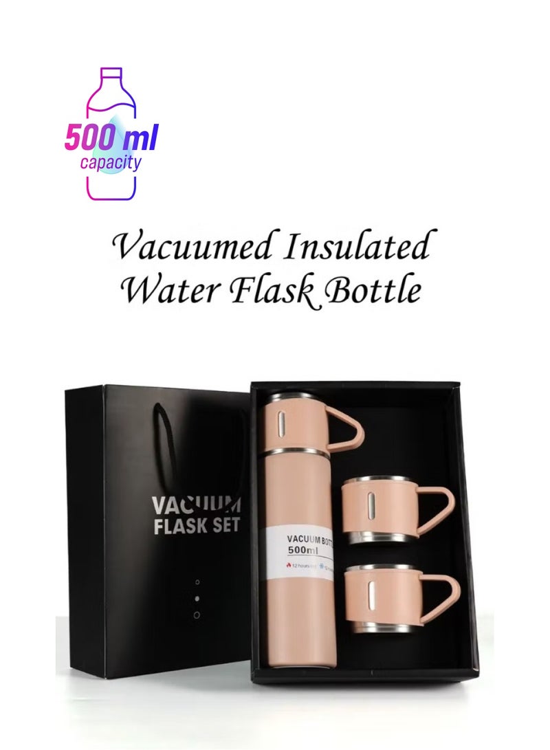 Stainless Steel Portable Vacuum Flask Set with 3 LID Cups Thermos Hot and cold 500ml Leakproof Insulated Vacuum Water Bottle Flask for Coffee Tea and Cold Drink Suitable for Travel Picnic and Outdoor - Image 1