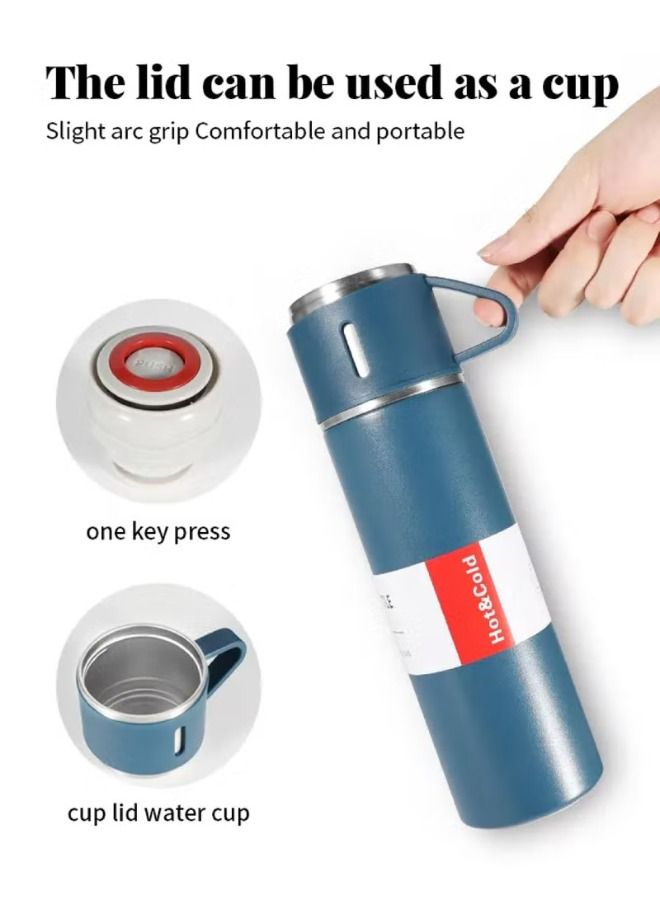 Stainless Steel Portable Vacuum Flask Set with 3 LID Cups Thermos Hot and cold 500ml Leakproof Insulated Vacuum Water Bottle Flask for Coffee Tea and Cold Drink Suitable for Travel Picnic and Outdoor - Image 2