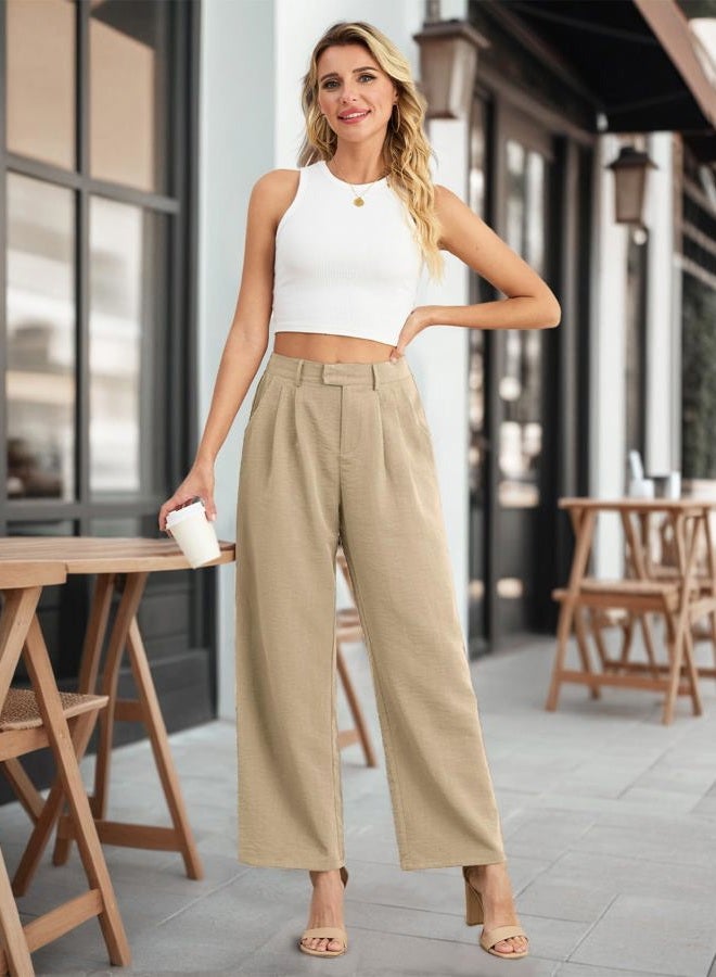 Feiersi Women's Wide Leg Pants Casual High Waisted Slacks Straight Dressy Pants Palazzo Trousers with Pockets, 06 Camel, XXL - Image 5