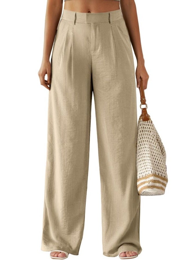 Feiersi Women's Wide Leg Pants Casual High Waisted Slacks Straight Dressy Pants Palazzo Trousers with Pockets, 06 Camel, XXL - Image 1