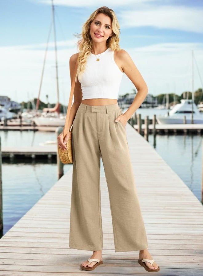 Feiersi Women's Wide Leg Pants Casual High Waisted Slacks Straight Dressy Pants Palazzo Trousers with Pockets, 06 Camel, XXL - Image 4
