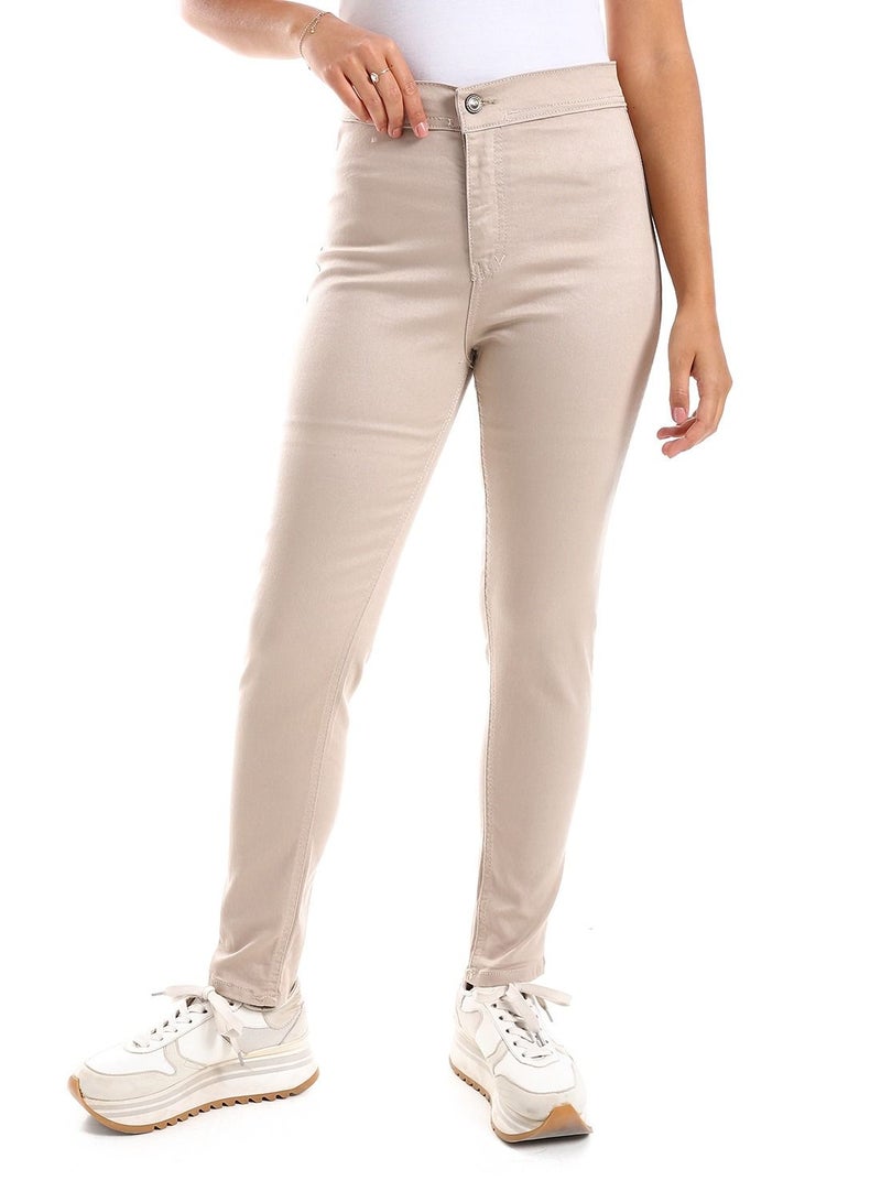 DULLABY High waist beige pants for women - Image 1