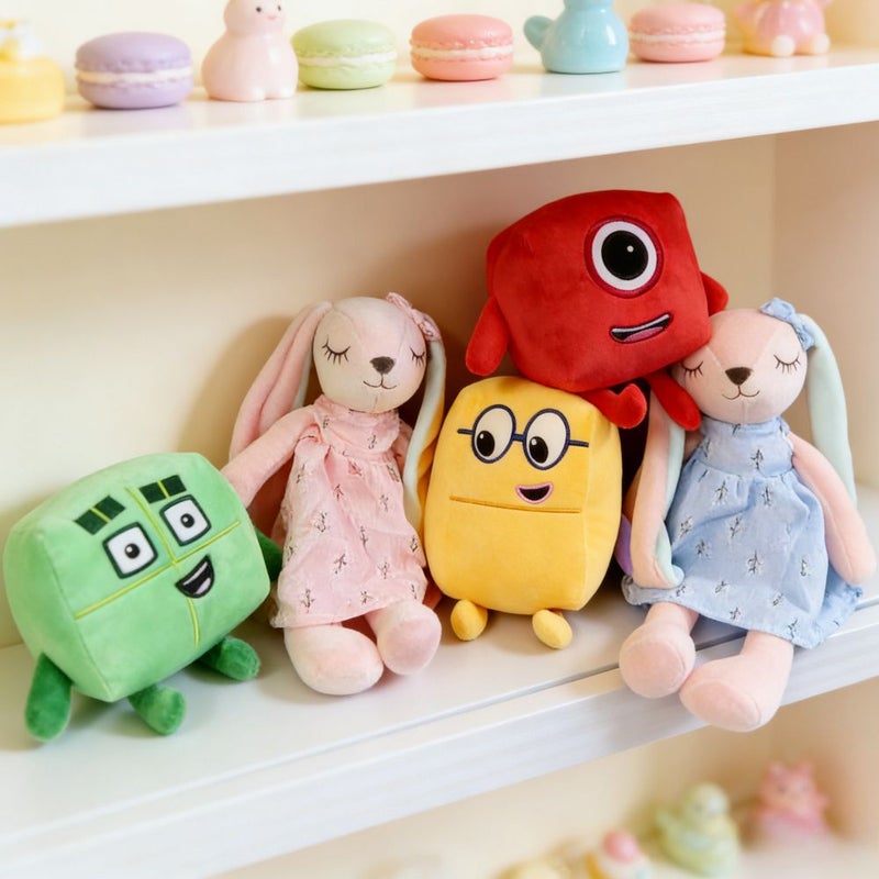 Random Style Three Color Building Block Pink And Blue Rabbit Plush Doll Cute Number Blocks Plush Toy High Value Ornament Suitable For Holiday Gift - Image 1