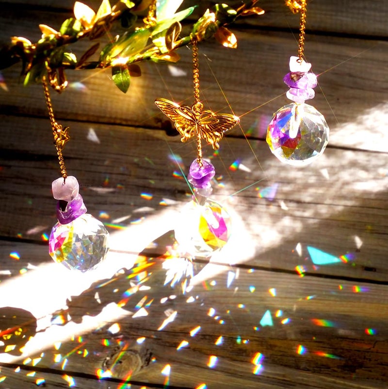 LPKADQA Suncatcher - Amethyst Moon Crystal Sun Catcher Window Hanging, Good Luck Charms Gifts for Women Chrismas Thanksgiving Birthday Crystal - Image 3