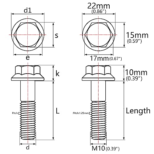 Wanyifa M10 x 20 25 30 35 40 45 50 55 60 65 70 75 80 90 100mm 1.25 Pitch Titanium Ti Flange Hex Bolt (M10x50mm) - Image 2