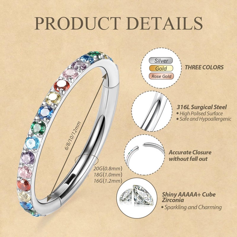 FUNLMO Store 20G 18G 16G 12G Nose Ring Hoop Conch Rook Daith Helix Tragus Piercing Jewelry 316L Surgical Steel Cartilage Earring Conch Hoop Earring Septum Jewelry Belly Lip Ring 5mm to 14mm - Image 2
