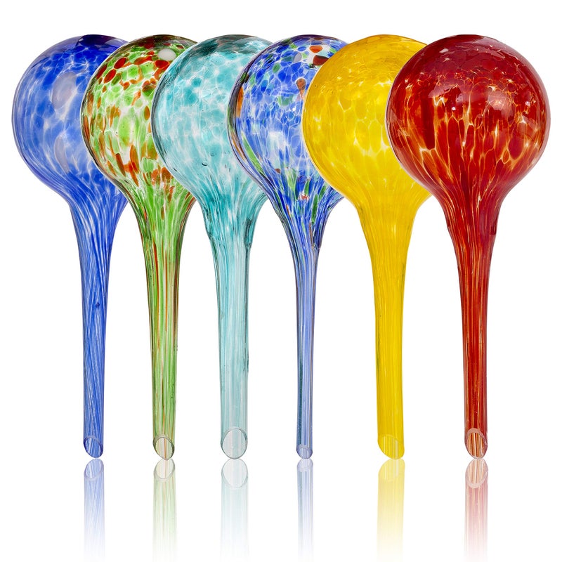 Besti Large Self Watering Globes for Plants (6-Pack) Waters Greenery Up to 2 Weeks Hands Free | Durable, Multicolored Glass Craftsmanship | Indoor and Outdoor Use - Measures 12â€ x 3.5â€