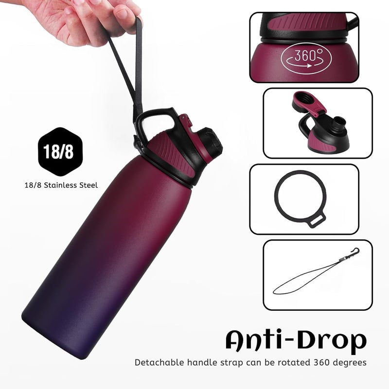 FjBottle Stainless Steel Water Bottle 600ml/800ml/1L/1.5L with Magnetic Lid, BPA Free Insulated Water Bottle, Sports Metal Hot&Cold Drinks Vacuum Flask Leak-Proof for Gym, Work, Travel - Image 3