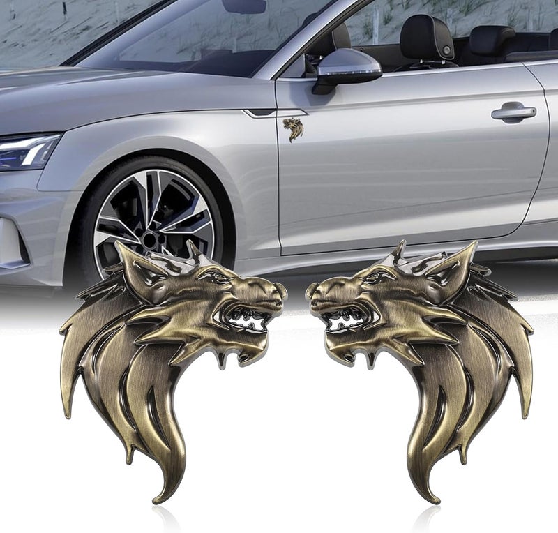 TOMALL 3D Wolf Head Metal Emblem for Car Motorcycles Side Fender Emblem Rear Trunk Badge Sticker Animal Decal for All Car Models Racing Sports Style Cool Decoration for Car Accessories-2pcs Bronze Balanced structure - Image 1