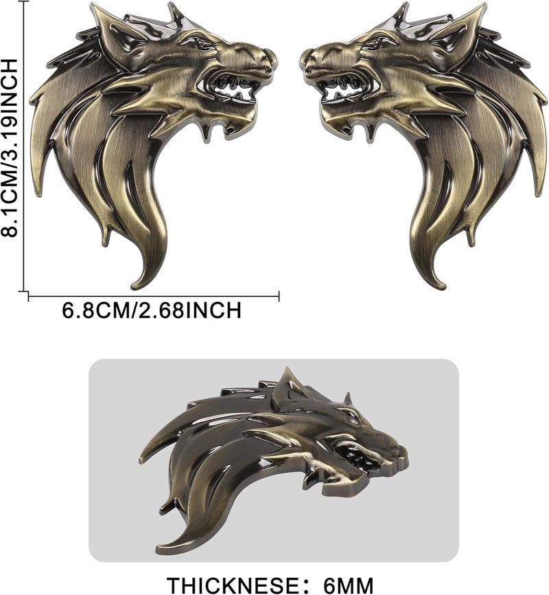 TOMALL 3D Wolf Head Metal Emblem for Car Motorcycles Side Fender Emblem Rear Trunk Badge Sticker Animal Decal for All Car Models Racing Sports Style Cool Decoration for Car Accessories-2pcs Bronze Balanced structure - Image 2