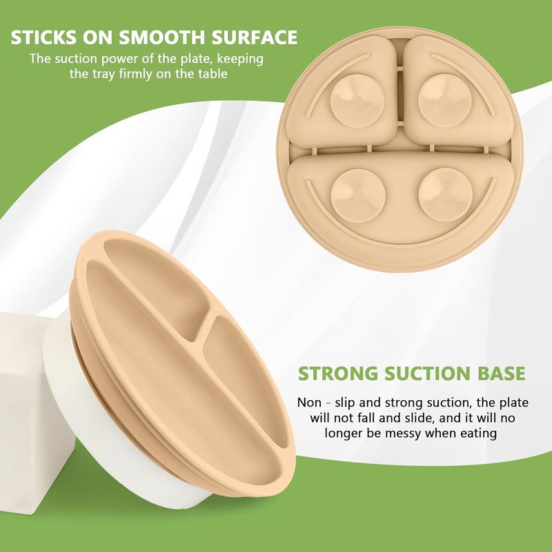 PEEPER Baby Suction Plates for Baby Feeding with 4 Strong Suction Cups, Silicone Toddler Plates with Deep Divided for Kids to Feed Themselves, Dish Washer & Micro-Wave Oven Safe (Cream) - Image 3