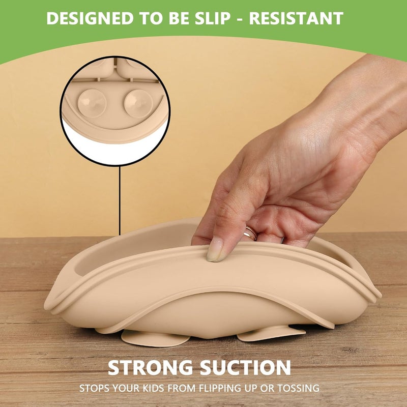 PEEPER Baby Suction Plates for Baby Feeding with 4 Strong Suction Cups, Silicone Toddler Plates with Deep Divided for Kids to Feed Themselves, Dish Washer & Micro-Wave Oven Safe (Cream) - Image 5