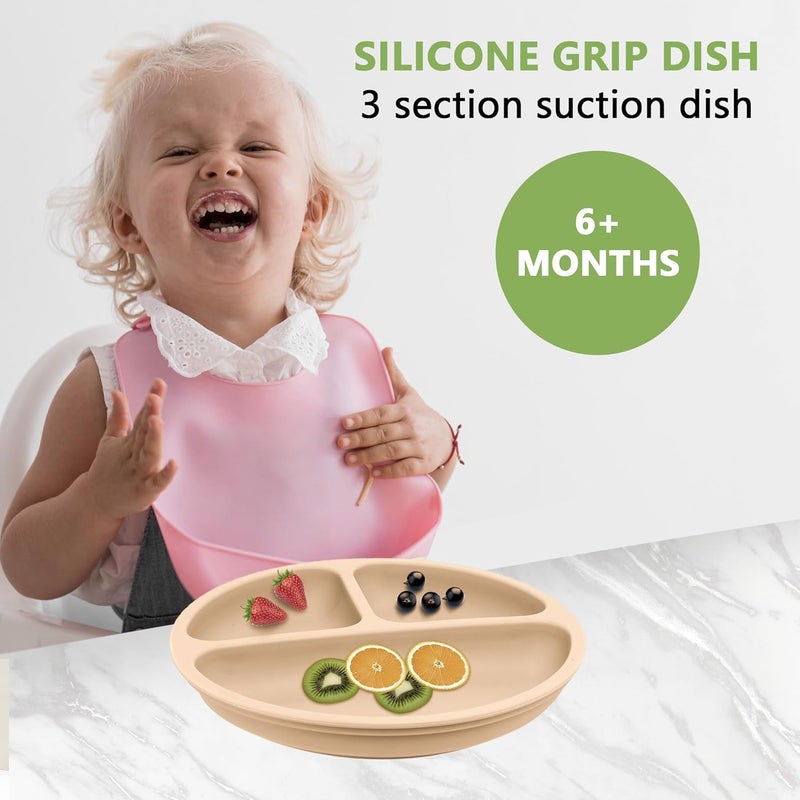 PEEPER Baby Suction Plates for Baby Feeding with 4 Strong Suction Cups, Silicone Toddler Plates with Deep Divided for Kids to Feed Themselves, Dish Washer & Micro-Wave Oven Safe (Cream) - Image 4