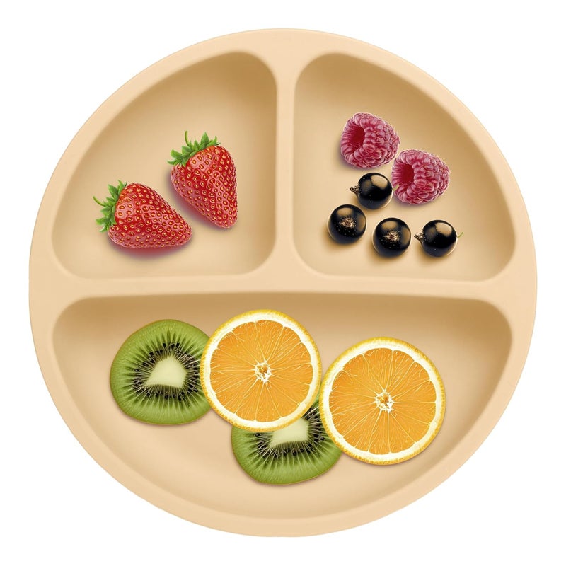 PEEPER Baby Suction Plates for Baby Feeding with 4 Strong Suction Cups, Silicone Toddler Plates with Deep Divided for Kids to Feed Themselves, Dish Washer & Micro-Wave Oven Safe (Cream) - Image 1