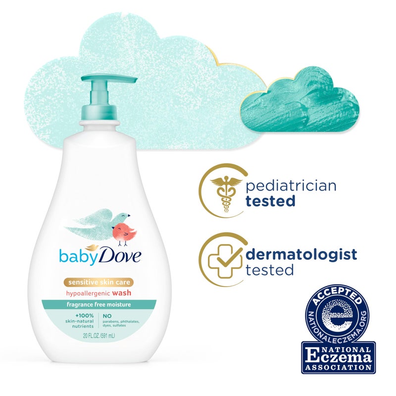 Baby Dove Sensitive Skin Care Baby Wash Fragrance Free Moisture For Baby Bath Time Fragrance Free and Hypoallergenic, Washes Away Bacteria 20 oz - Image 5