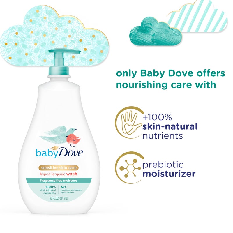 Baby Dove Sensitive Skin Care Baby Wash Fragrance Free Moisture For Baby Bath Time Fragrance Free and Hypoallergenic, Washes Away Bacteria 20 oz - Image 4