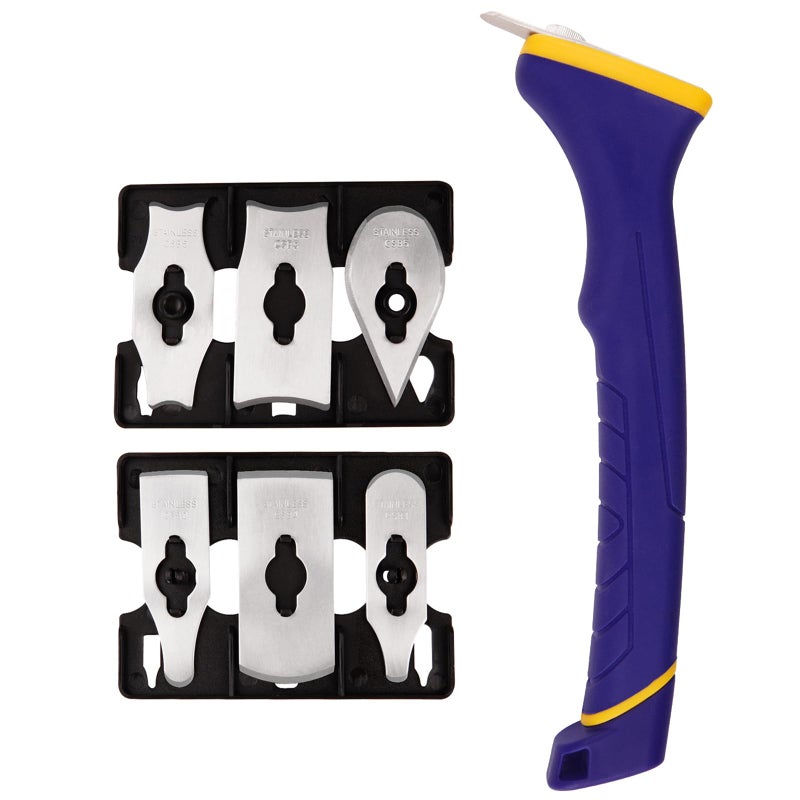 MANUFORE Soft Grip Contour Paint Scraper, 6pcs Different Stainless Steel Blades for Removing Paint, Varnish, Putty Caulk or Rust for Scraping Various Rounded and Contoured Wood Surfaces - Image 1