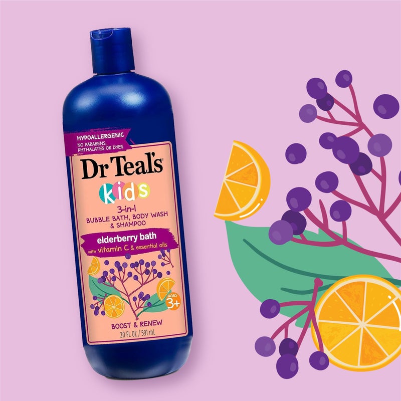 Dr Teal's Kids 3-in-1 Elderberry Bath: Bubble Bath, Body Wash & Shampoo, 20 fl oz - Image 2