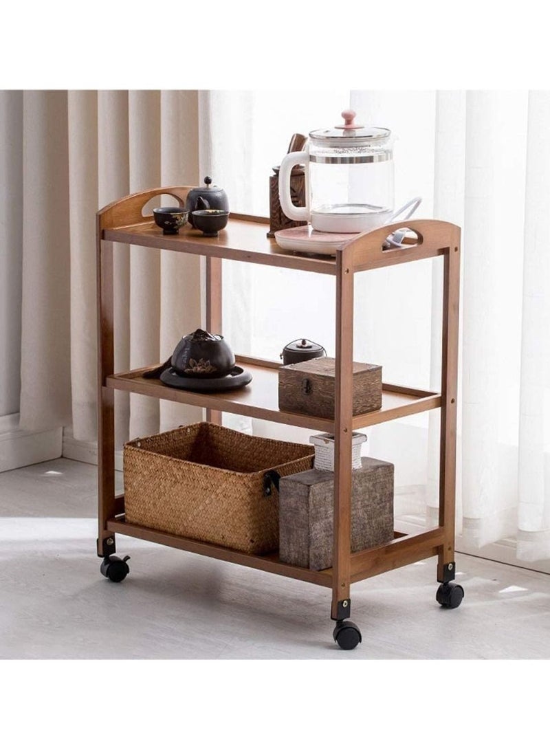 FFD Bamboo Kitchen Trolley 3 Tier Kitchen Storage Rack Serving Trolley Island Cart with Rotating Wheels - Image 1