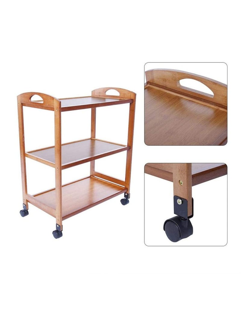 FFD Bamboo Kitchen Trolley 3 Tier Kitchen Storage Rack Serving Trolley Island Cart with Rotating Wheels - Image 3