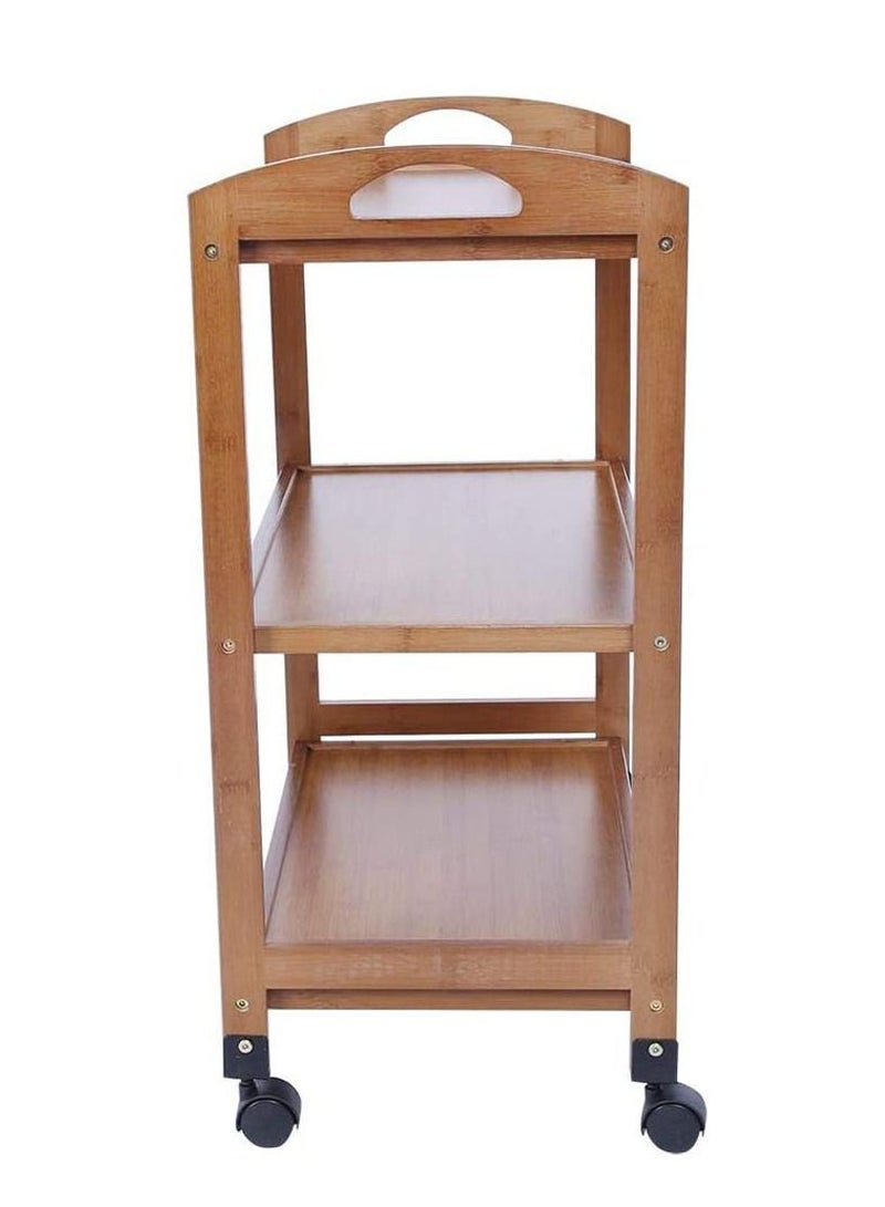 FFD Bamboo Kitchen Trolley 3 Tier Kitchen Storage Rack Serving Trolley Island Cart with Rotating Wheels - Image 4