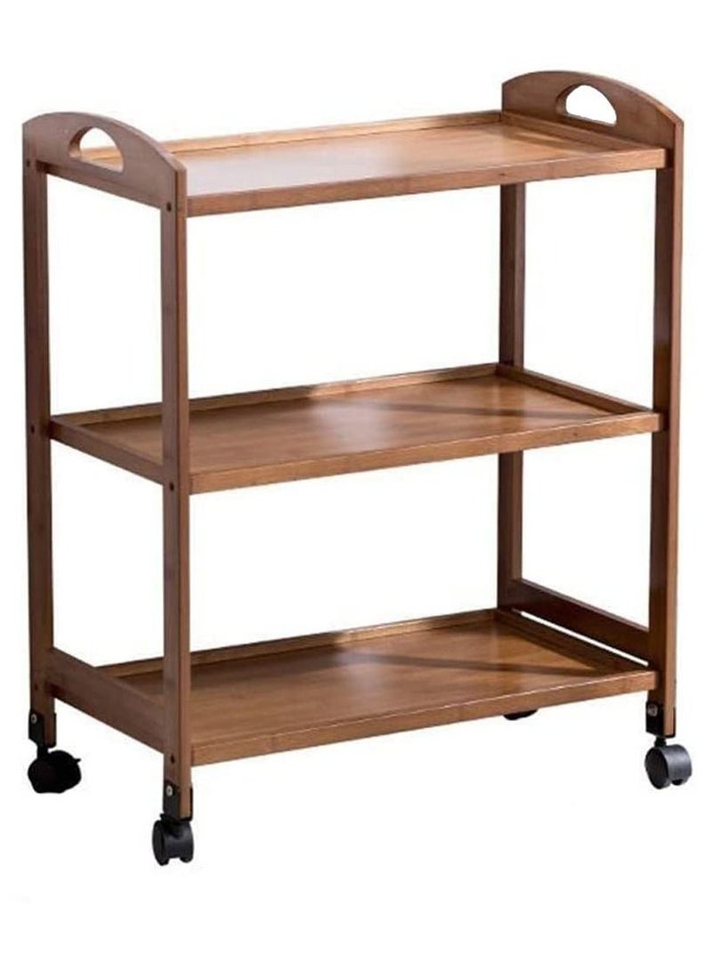 FFD Bamboo Kitchen Trolley 3 Tier Kitchen Storage Rack Serving Trolley Island Cart with Rotating Wheels - Image 2