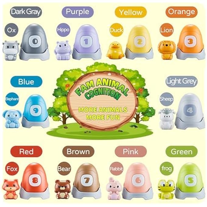 BABY TOYS 18-36 MONTHS-MINI FARM ANIMALS TOY, 20 PCS MONTESSORI COUNTING,MATCHING COLOR SORTING & STACKING TOYS, ANIMAL FINGER PUPPETS & BARN TOY FOR KIDS,LEARNING TOYS FOR TODDLER - Image 2