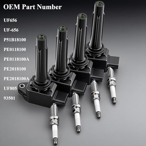 TTpartmoto 4Pcs Ignition Coil Pack & Spark Plugs Fit for Mazda 13-20 CX-5, 16-21 CX-3, 20-23 CX-30, 23 CX-50 2.5L L4, 16-22 MX-5 Miata Replace# UF656 PE0118100 PE0118100A PE2018100 PE2018100A UF805 93501 - Image 3