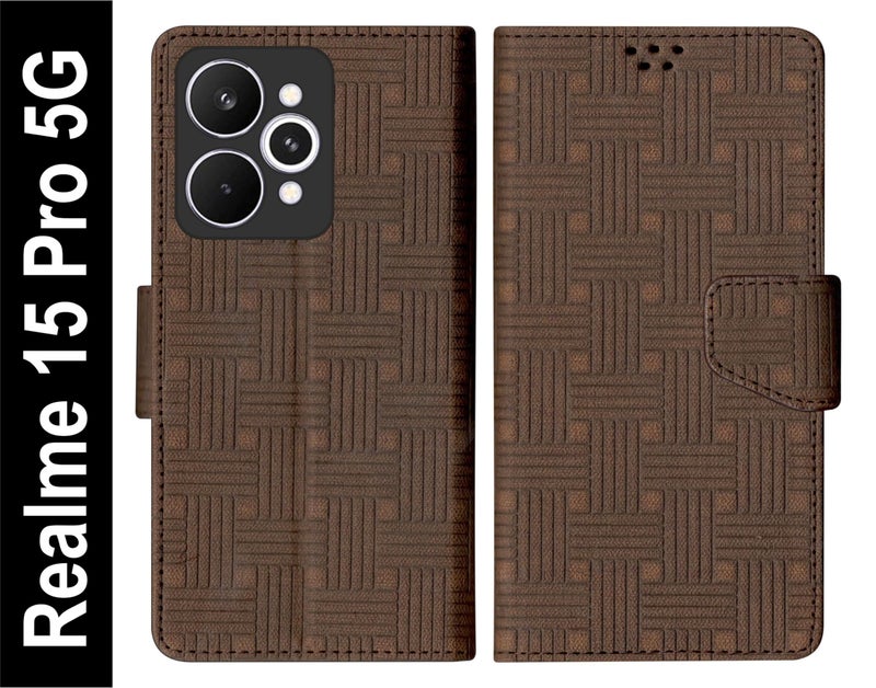 SBMS Flip Cover Case for Realme 15 Pro 5G Back Cover Case with Magnatic Closure | Inbuilt Stand | Card & Money Pocket (Mat Brown) - Image 2