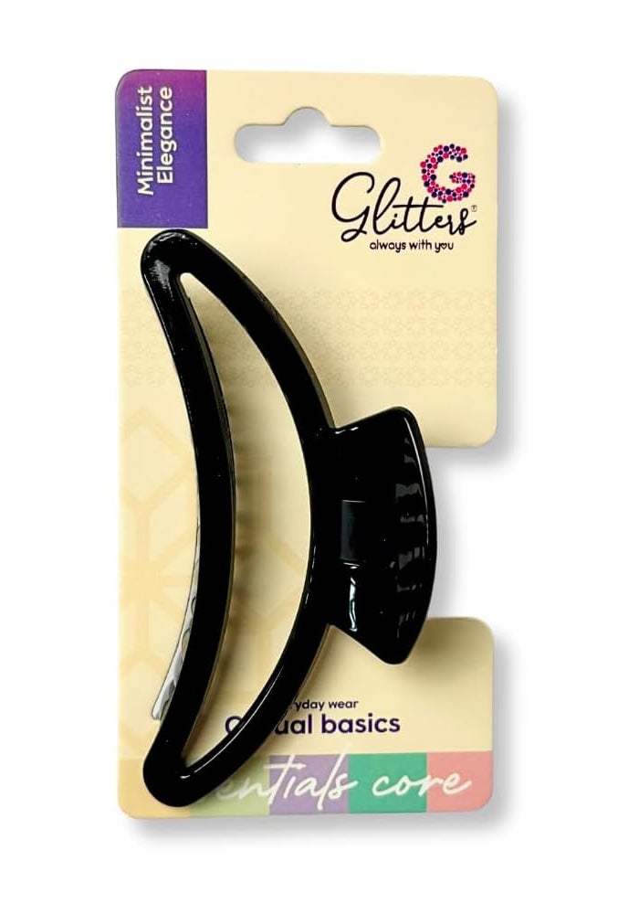 Glitters Glitter Curved Hair Claw Clip - Black, Casual Basic with Strong Spring - Image 1