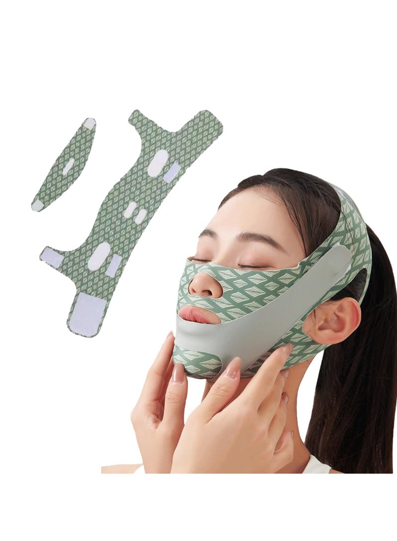 CMGTYYD Contouring Face Mask, Line Shaping Lifting Belt, Adjustable Jawline Lift Tape, Enhancer Face Patch Firming, Tightening Skin, Chin Up Sculpting, Chin Double Bandage Lifting Tightening Mask, Green - Image 1