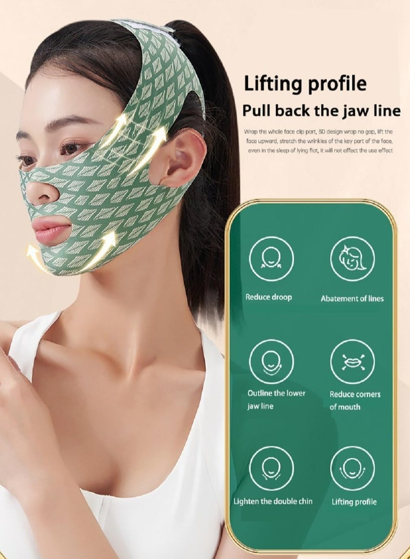 CMGTYYD Contouring Face Mask, Line Shaping Lifting Belt, Adjustable Jawline Lift Tape, Enhancer Face Patch Firming, Tightening Skin, Chin Up Sculpting, Chin Double Bandage Lifting Tightening Mask, Green - Image 5