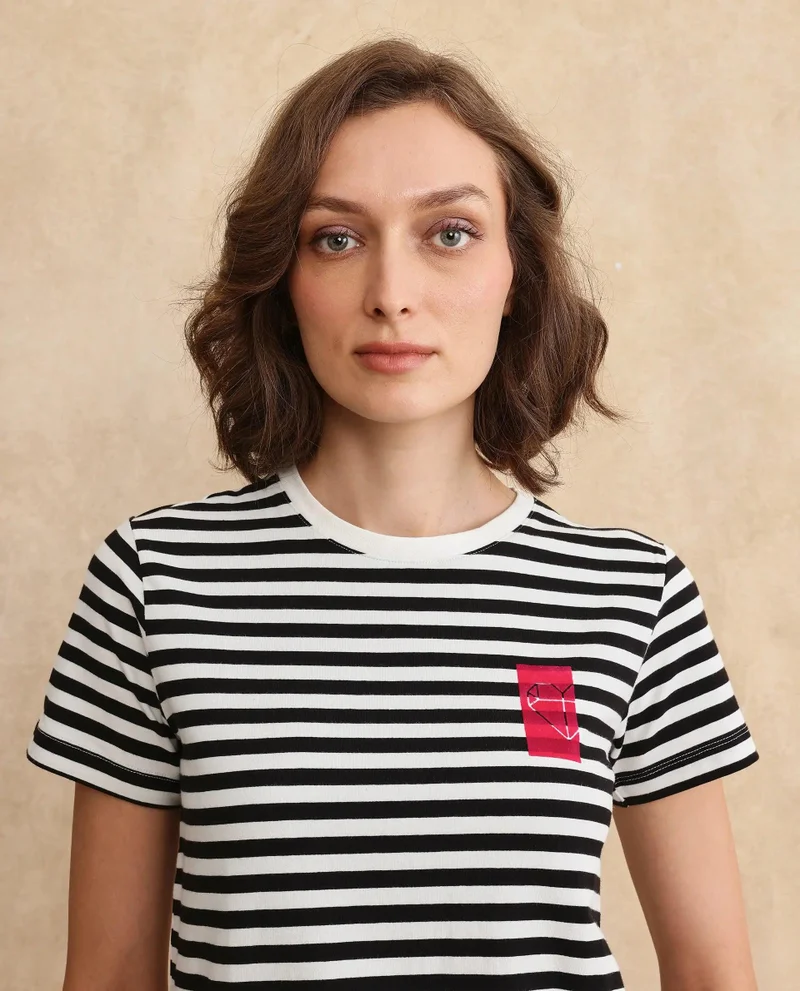 Rareism Women's Yarn Dyed Printed T Shirt