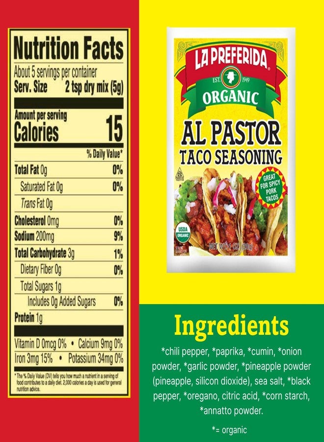 La Preferida Organic Al Pastor Taco Seasoning, 1 OZ (Pack of 12) - Image 3