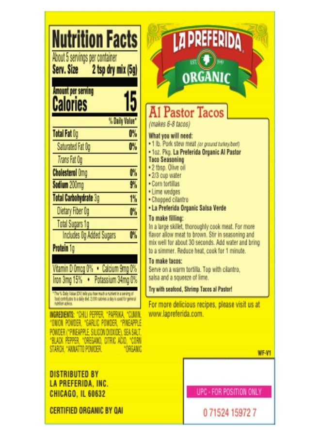 La Preferida Organic Al Pastor Taco Seasoning, 1 OZ (Pack of 12) - Image 2