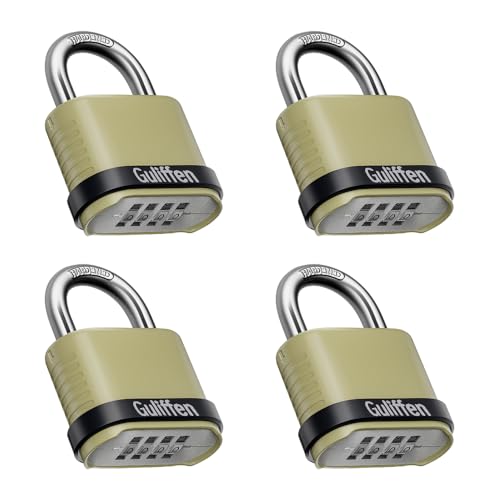 Guliffen Outdoor Combination Lock, Heavy Duty Weatherproof Combination Padlock, 4 Pack Resettable Combination Lock for Locker, Shed, Garage, Gate, Fence - Image 1