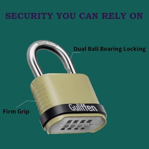 Guliffen Outdoor Combination Lock, Heavy Duty Weatherproof Combination Padlock, 4 Pack Resettable Combination Lock for Locker, Shed, Garage, Gate, Fence - Image 3