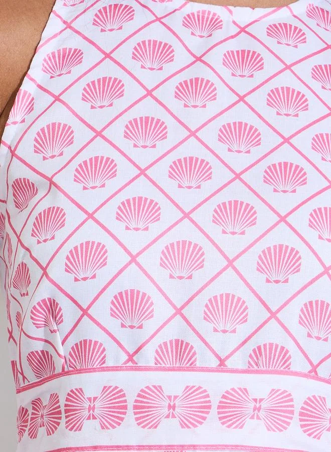 Styli  Pink All Over print Halter Neck A-Line Maxi Dress for Women | Best Price UAE