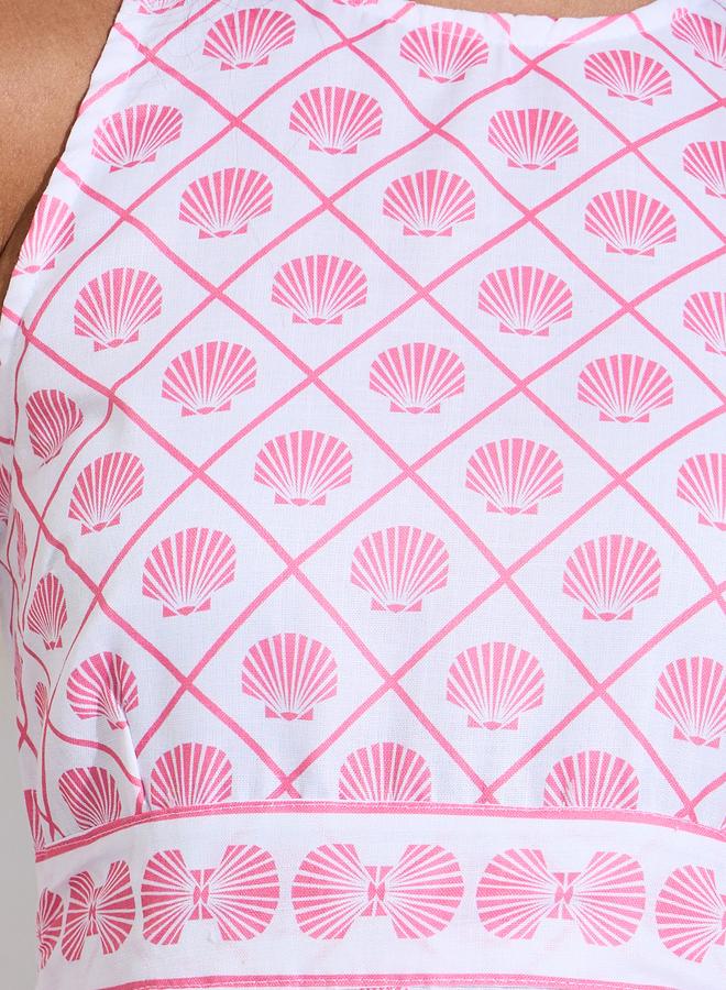 Styli Pink All Over print Halter Neck A-Line Maxi Dress - Image 4