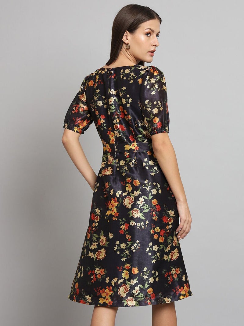 Powersutra Floral Print Silk A-Line Dress for Women - Image 4