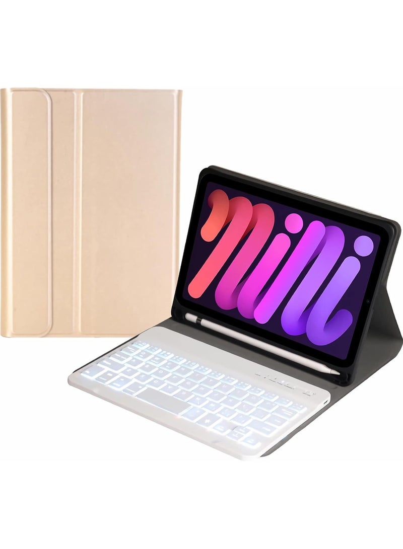 Ipad Mini 6 Keyboard Case 2021, Slim Shell Lightweight Cover With Magnetically Detachable Wireless Keyboard And Pencil Holder For 8.3 Inch Ipad Mini 6Th Generation -Gold