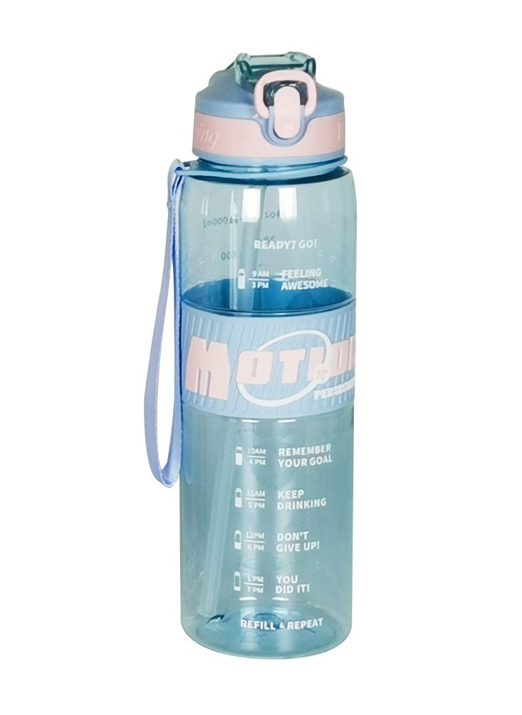 Generic - Light Blue Water Bottle Flask 1000Ml Free Flip Cap For Gym , School, University , Work , Bike, Large Sports Bottle, Extra strong - Image 1