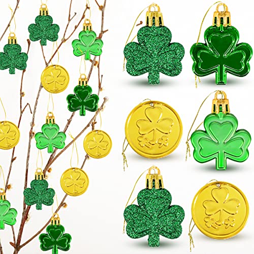 Bunny Chorus 48pcs St Patricks Day Decorations Shamrock Ornaments and Gold Coins for Tree, Good Luck Clover Coins Hanging Decorations for Home School Office Irish Festival Party Supplies, 4 Style - Image 1