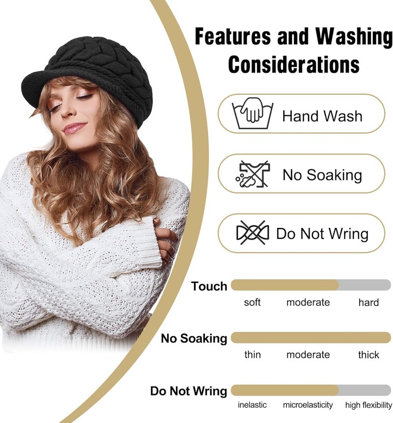YSense 2 Pack Womens Winter Hats Warm Knit Hat Slouchy Beanie Cap with Brim Gifts - Image 4
